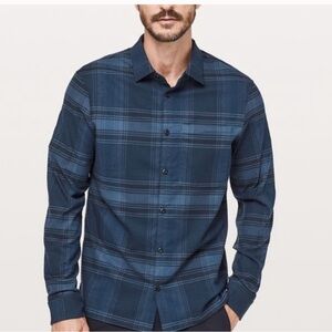 lululemon athletica Navy Checkered Button Down flannel Shirt